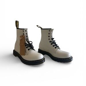 Dr. Martens White Leather Boots with Black Accents